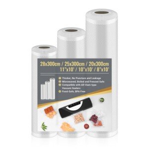 Vacuum Food Sealer Rolls, 3 Rolls Vacuum Food Sealer Bags 28cm x 300cm & 25cm x 300cm & 20cm x 300cm, Vacuum Sealer Rolls, Vacuum Sealer Machine Bags