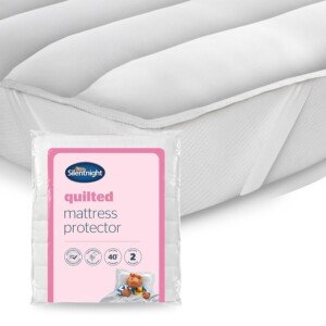Silentnight Quilted Mattress Protector – Premium Luxury Soft Cosy Mattress Cover Protector Pad with Extra Deep Fit Elasticated Straps – Hypoallergenic, Super Soft and Machine Washable - King, White