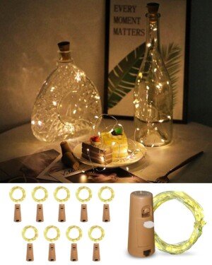 10 Pack Wine Bottle Lights with Cork - 2M 20 LED Warm White Cork Lights for Bottles - Battery String Lights for Christmas, Halloween, Parties, Wedding Decoration, Gifts