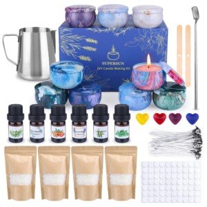 Candle Making Kit, Wax Melt Making Kit, Make Your Own Scented Candles, 480g Beeswax Pellets, 50 Wicks, 4 Colour Dyes, 500ml Wax Melting Pot, 100 Wick Stickers, 9 Empty Tins