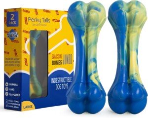 Almost Indestructible Dog Toys for Large Dogs – Heavy Duty Plastic Dog Toys for Aggressive Chewers, Safer Than Rubber – Delicious Bacon Flavour