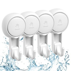 Marchpower Suction Hooks, Powerful Vacuum Suction Cup Hooks-Reusable SuperLock Utility Hooks Heavy Duty Home Kitchen Bathroom Wall Hooks Hanger for Towel Loofah Cloth Key & Ceiling Hanger(4 Pack)