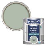 Front view of Johnstone's - Quick Dry & Nondrip Eggshell Paint for Wood & Metal - Natural Sage, showing the 750ml can