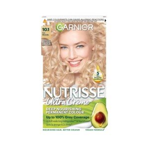 Garnier Nutrisse 10.1 Ice Blonde Permanent Hair Dye, Radiant 8-Week Long Lasting Colour, Up to 100% Grey Coverage, Nourishing Vegan Formula with 5 Fruit Oils for 5x Stronger & 2x Shinier Hair