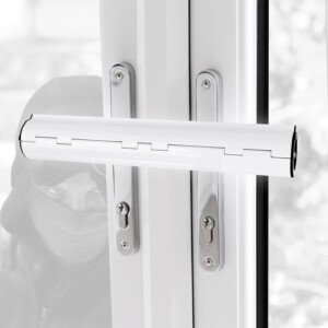 Side view of Home Secure™ Double Door Handle Security Lock by HomeSecure, highlighting double handle compatibility