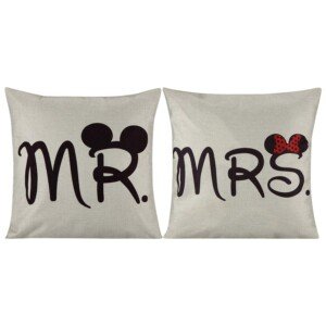 Tina 2 Pcs Mr and Mrs Funny Mouse Cushion Cover Durable Cotton Linen Throw Pillow Case Wedding Valentine Gift MR and MRS Present 18"X18" 45x45cm