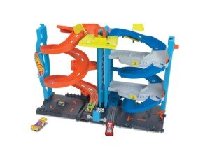 Hot Wheels City Racetrack, Transforming Race Tower, 2-in-1 Tower Mode or Race Mode for Single or Dual Racing, Includes 1 Toy Car in 1:64 Scale, Toys for Ages 3 and Up, One Pack, HKX43
