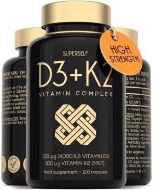 Vitamin D3 K2 Capsules - High Strength Vitamin D Tablets - 4000 IU VIT D & 100mcg VIT K MK7- UK Made Vegetarian D3 and K2 Vitamins Supplement for Strong Bones, Teeth, Immune System - 120 Capsules