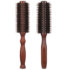 2 Pcs Round Brush Boar Bristle Round Hair Brush Wooden Handle Styling Brush Anti Static Quiff Roller Hair Comb for Women and Men, Straightening and Curling, Wet and Dry Hair