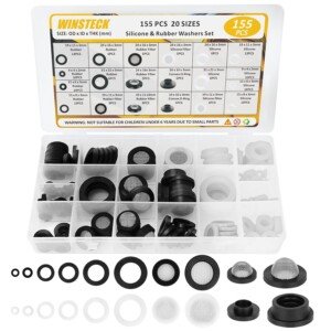 Rubber Shower Hose Washers 155 PCS 20 Sizes Rubber & Silicone Gasket, Garden Hose Washers Seals Kit with Screen Filter for Sealing Repair & Shower Head Faucet
