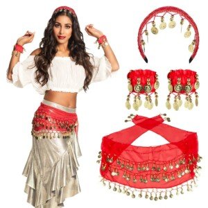 Boland Gypsy Costume Accessory Set Belly Dancer Coin Belt Headband and Bracelets Arabian Fancy Dress Ladies One Size