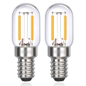 Akynite T22 LED E14 Fridge Bulbs 2W Warm White 2700K, 200LM, SES Pygmy Bulbs Replacement for E14 Refrigerator Bulb 15W 230V, Small Screw COB Filament Salt Lamp Night Light, Pack of 2