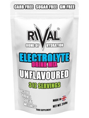 Electrolyte Powder Unflavoured – Zero Sugar Hydration Drink Mix for Running, Cycling, Keto & Fasting – Sodium, Potassium, Magnesium – 312 Servings – 250g