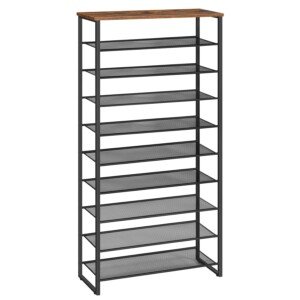 HOOBRO 10-Tier Shoe Rack, Large Capacity Shoe Storage Organizer, Shoe Storage Unit for 27-36 Pairs of Shoes, 75 x 28.5 x 159 cm, Tall Shoe Shelf, Detachable Metal Mesh, Rustic Brown EBF107XJ01