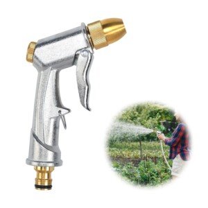 Heavy Duty Metal Garden Hose Nozzle 100% Heavy Duty Metal Water Gun Garden Hose Spray Gun Hose Spray Gun Metal for Car & Pet Washing, Plants Watering, Lawn and Garden Cleaning, Silver