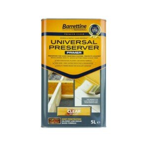 Barrettine Primer Universal Wood Preserver (Clear, 5L) - Deep Penetrating Oil Based Preserver Requires Over Painting/Coating, Suitable for Indoor & Outdoor Use