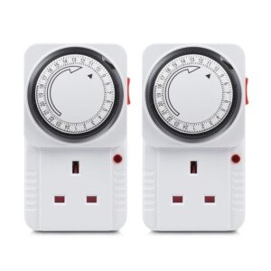 HBN 24 Hour Programmable Mechanical Timer Plug Switch, Energy Saving UK Plug-in Indoor Timer Socket for Lights, Lamp and Home Appliances (13A/3120W, 2 Pack)