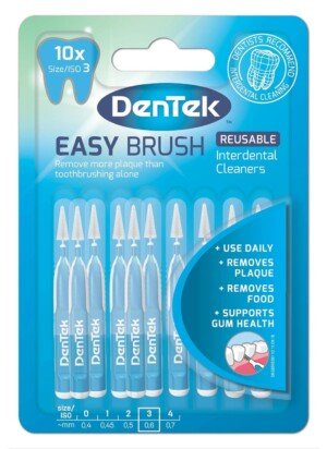 DenTek Easy Brush Interdental Brushes, ISO3/0.6mm for removing food and plaque between teeth. 10 Pack