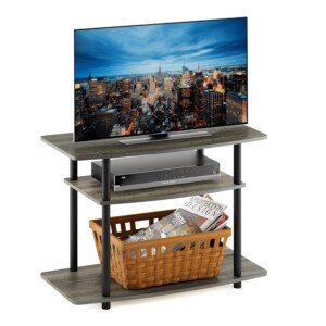 Furinno TURN-N-TUBE TV Stand, 3-Tier No Tools Entertainment Center, TV Console for TV up to 32 Inch, for Living Room, Bedroom, French Oak