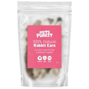 Pets Purest Rabbit Ears with Fur for Dogs, Puppy & Senior - 100% Natural Air Dried Dog Treat Chews for Raw Dog Food & Low Fat Healthy Hypoallergenic Grain Free Diets - 100g
