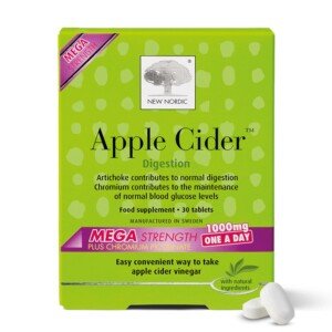 New Nordic Apple Cider Vinegar Tablets - 1000 mg ACV with the Mother - Contributes to Normal Digestion for Men & Women - 30 Count