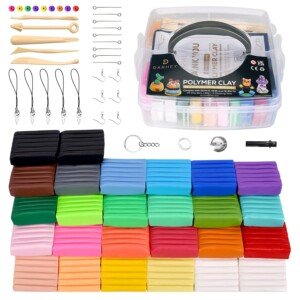 Polymer Clay Set of 26 Colors Multicolour Nontoxic Soft Modelling Clay for Kids with 5pcs Clay Sculpting Tools, 33 Accessories, User Manual and Storage Box - Premium DIY Gift