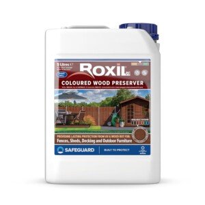 Roxil Wood Stain Preserver 5 Litre (Chestnut) Fast-Drying Satin Finish for Decking, Fence, Shed, Furniture. Up to 5 Year Protection for Indoor & Outdoor