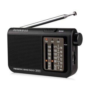 Retekess V117 Portable Radio,Battery Radio,FM AM SW 3-band with Best Reception,Earphone Jack,Antenna,Large Knob, Simple for the Elderly(Black)