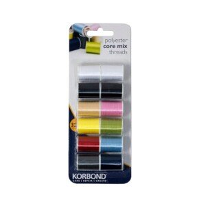 Korbond CORE Mix Polyester Thread Selection by Korbond-12 x 32m spools – 10 Colours – 384 metres – Hand and Machine Sewing, Repairs, Crafting, White