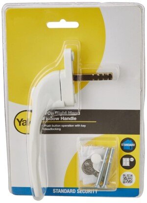 Yale P-YWHLCK40R-WH Offset Window Handle, fits Right Handed windows, 40mm spindle, Lockable, Visi Packed, suitable for PVCu windows, White Finish
