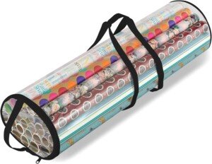 Ram® Christmas Cylinder Gift Wrap Storage Clear Bag Wrapping Paper Organiser Xmas Christmas Tidy –s Baubles Tinsels Lights Bows Heavy Duty Material