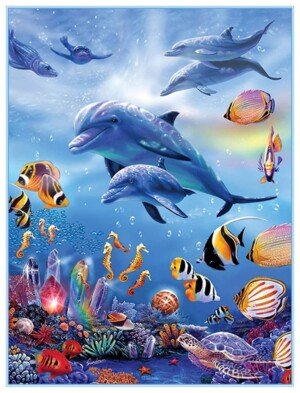 Xiaomoyu 5D DIY Diamond Paint Kits Full Drill, Dolphin 5D Arts and Crafts Cross Stitch Rhinestone Kit, Crystal Cross Stitch Canvas Pictures Painting by Numbers for Adults Kids Home Wall Decor-30x40cm
