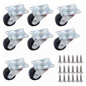 QOPAHI Swivel Small Casters, 8 Pack Rubber Trolley Wheels with Stainless Steel Base, Castor Wheels for Trolley Dolly Garden Planter Storage Cart(25mm, Black)