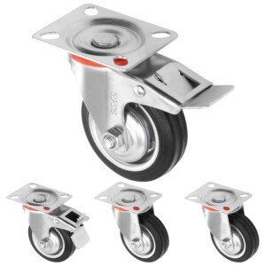 H&S Heavy Duty 75mm (3") Swivel Castors – Set of 4 Rubber Trolley Wheels with Lockable Brakes for Furniture, Appliance, Outdoor or Bed
