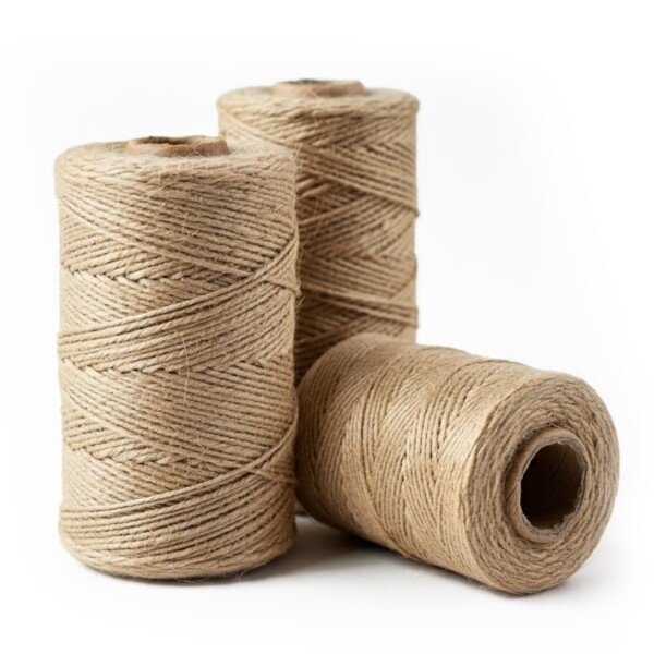 71MKVWJtQ5L._SL1500_ Front view of Merrimen Biodegradable Jute Christmas Wrapping Twine showing 3 rolls of natural brown twine