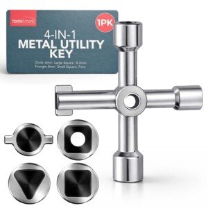 SOL Household 4 Way Utility Key Gas Meter Box Key for Electric Water Radiator Cupboard Access Multi Function Service Tool Durable Metal Design Property Emergency Home DIY Maintenance