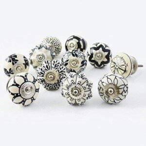 Set of 10 Black & White Ceramic knobs Cabinet Handles Kitchen pulls Drawer Puller
