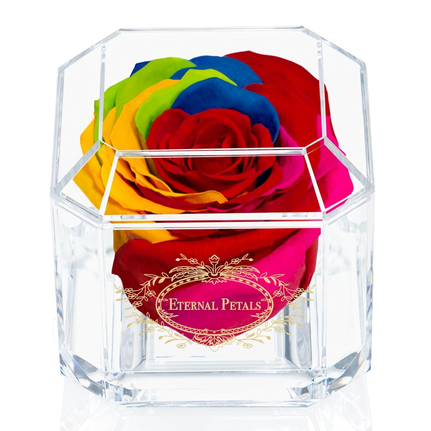 Eternal Petals A 100% Real Rose That Lasts Years, Handmade in London – Gold Solo (Rainbow)