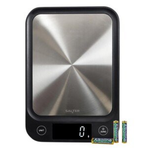 Salter Compact Digital Kitchen Scale - 5kg Capacity, Slim Design Baking & Cooking Food Scale, Stainless Steel Platform, Easy Read LCD Display, Add & Weigh Function, Measure Liquids, Includes Batteries