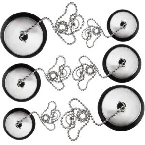 6 Pcs Black Bath Plug, Universal Sink Plug with Metal Ball Chain, Rubber Drain Stopper replacement for Kitchen, Bathroom Bathtub, Laundry 40mm / 43mm / 50mm Drain