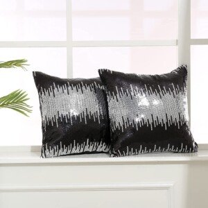 Eternal Beauty Black Silver Sequin Cushion Covers, Pack of 2 Decorative Throw Square Pillowcases for Home Decor with Concealed Zip 18 x 18 inch (45 x 45 cm)