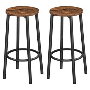 HOOBRO Bar Stools Set of 2, Breakfast Round Bar Chairs with Footrest, Pub Stools, Sturdy Metal Frame, for Dining Room, Kitchen, Party, Industrial, Rustic Brown EBF03BY01