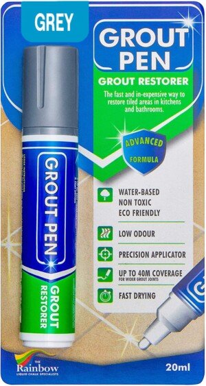 Large Grout Pen Grey - Revives & Restores Stained Tile Grout Leaving a Clean Fresh Look