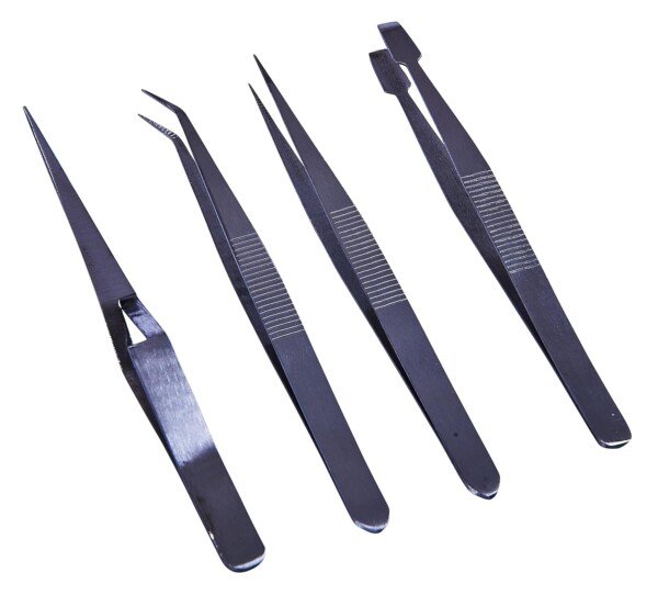 Amtech R0382 Tweezer Set, Angled and Curved Tweezers for Crafting and Jewellery Repairs, 4 Pieces