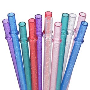 DAKOUFISH 11 Inch Reusable Plastic Glitter Sparkle Drinking Straws,BPA-Free,for 24oz 30oz Tumblers/Jars,12 Straws with One Cleaning Brush (11inch 6Color)