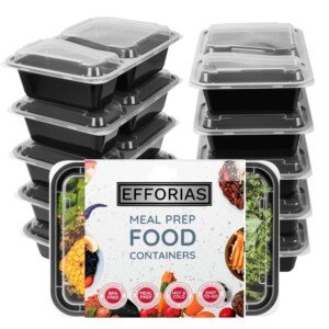 (10 Pack, 32oz) 2 Compartment Plastic Meal Prep Containers - Reusable BPA Free Food Containers with Airtight Lids - Microwavable, Freezer and Dishwasher Safe