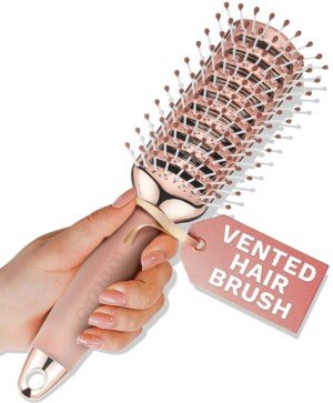 Professional Vented Hair Brush by Lily England - Premium Detangling Hairbrush for Women with Nylon Bristles - Blow Dry Brush for Fine, Thick & Curly Hair with Non-Slip Handle - Rose Gold