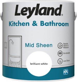 Leyland Kitchen & Bathroom Mid Sheen, Brilliant White, 2.5 Litre