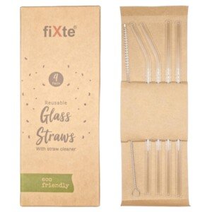 Reusable Glass Drinking Straws with Cleaning Brush Eco Friendly Party Summer Use Birthday Smoothie Milk Shake Clear Water Juice Straw Hot and Cold Drinks (Pack of 4)