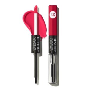 Revlon Colorstay Overtime Lipcolour, Dual Ended Longwearing Liquid Lipstick with Clear Lip Gloss, with Vitamin E in Red/Coral, Forever Scarlet (040)